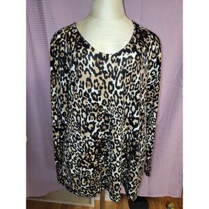 Talbots Plus 2X Leopard Print 100% Merino Wool Sweater NWT Animal Print